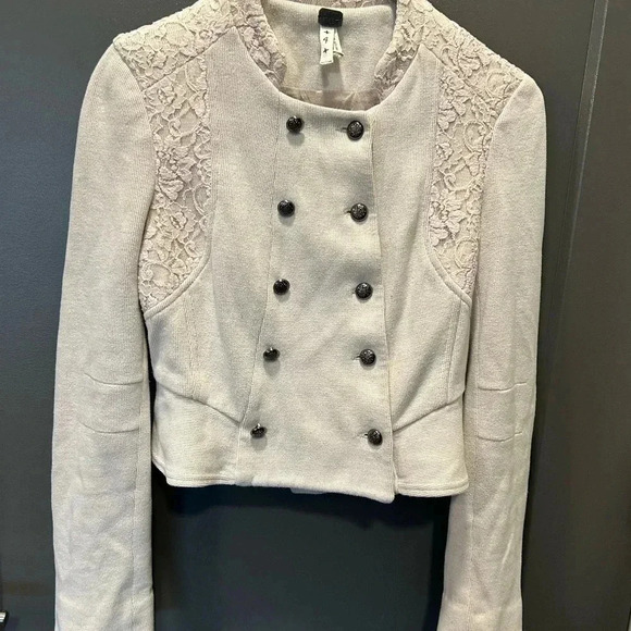 WE THE FREE CROPPED MILITARY STYLE CREAM WITH LACE COTTON BLEND JACKET SIZE4 - Picture 1 of 6
